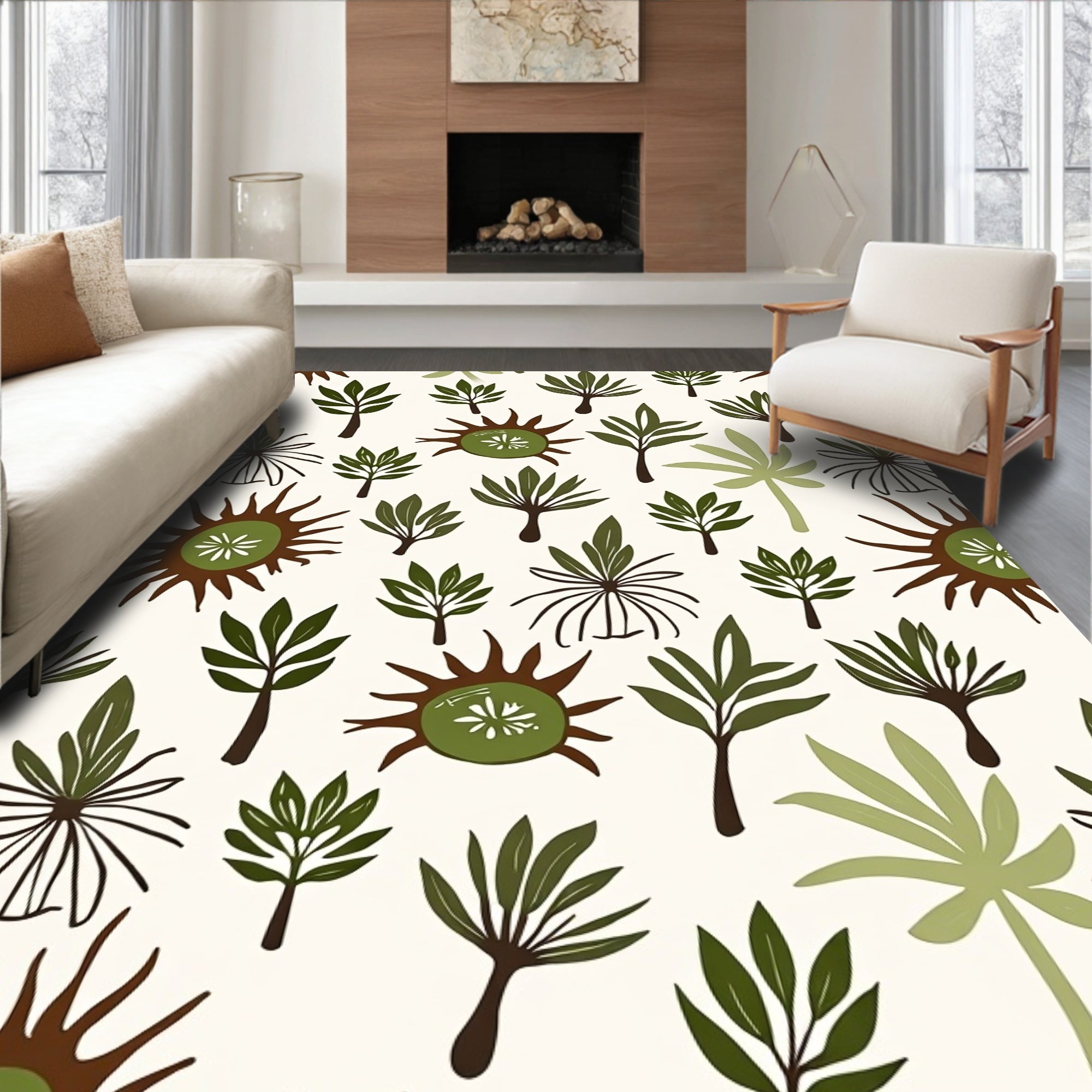 Earthy Tone Leafy Branch Arrangement Rug
