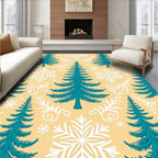 Teal Christmas Trees Snowflakes Swirls Rug