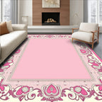Whimsical Pink Heart Floral Frame Rug
