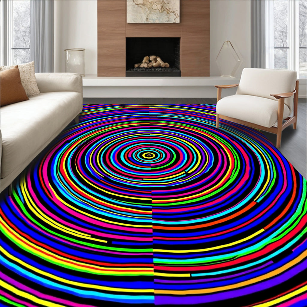 Vibrant Rainbow Concentric Circles Rug