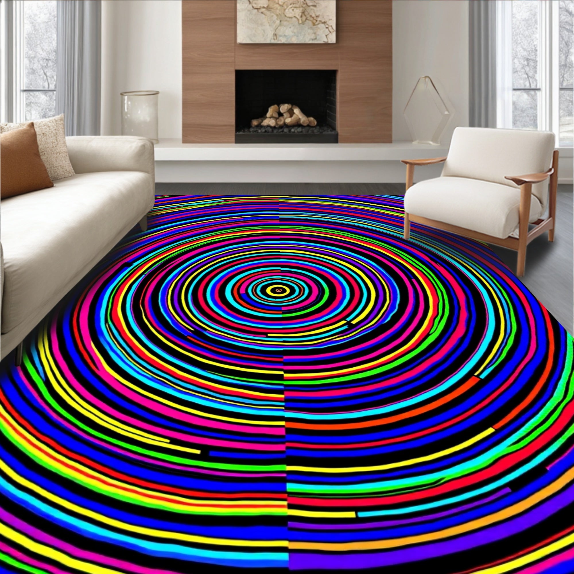 Vibrant Rainbow Concentric Circles Rug