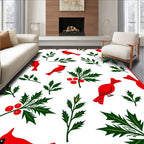 Red Cardinal Holly Berry Branch Rug