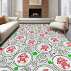 Whimsical Red Creatures Swirl Rug