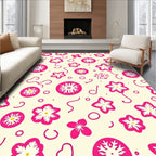 Bright Pink Floral Creamy Background Swirls Rug