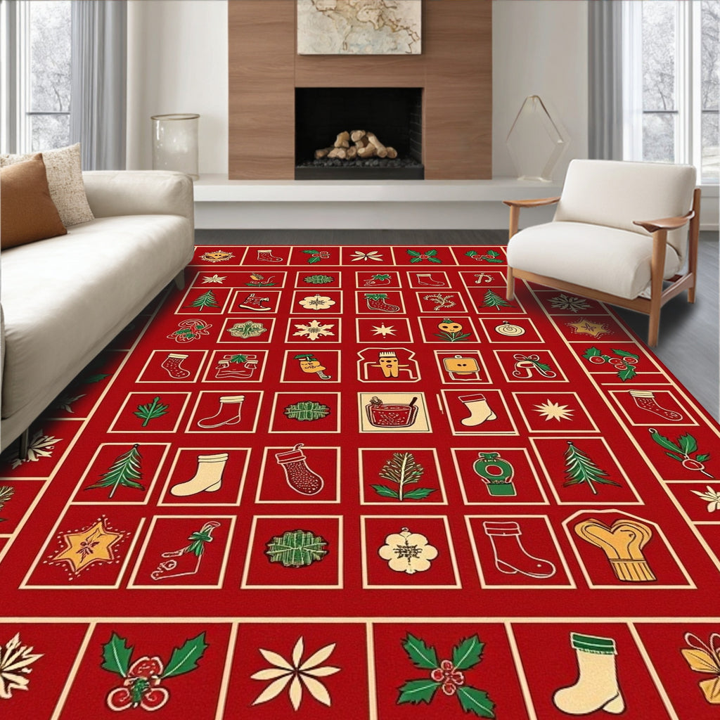 Festive Red Christmas Collage Rug