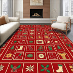 Festive Red Christmas Collage Rug