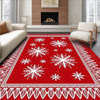 Crimson Snowflake Festive Border Rug