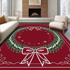 Holiday Wreath Red Bows Snowflakes Border Rug