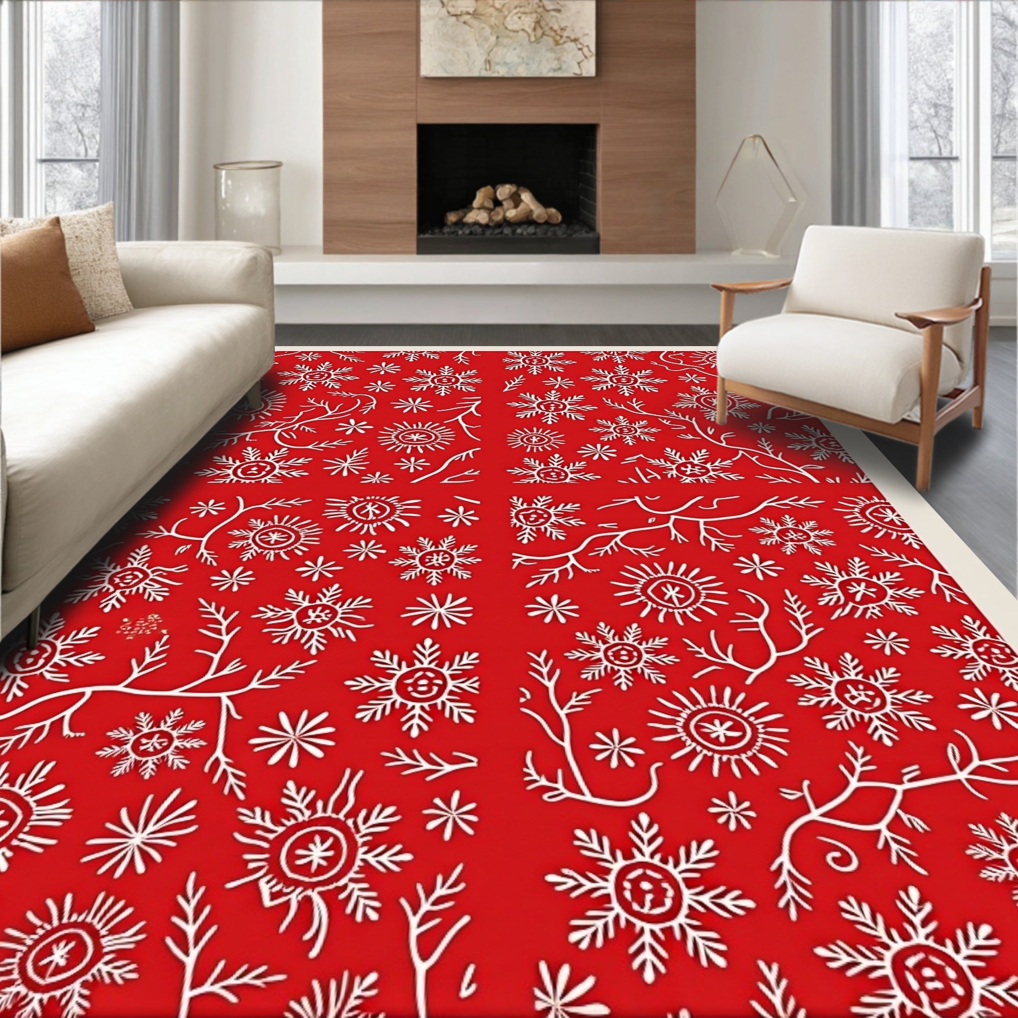 Crimson Snow Flake Branches Rug