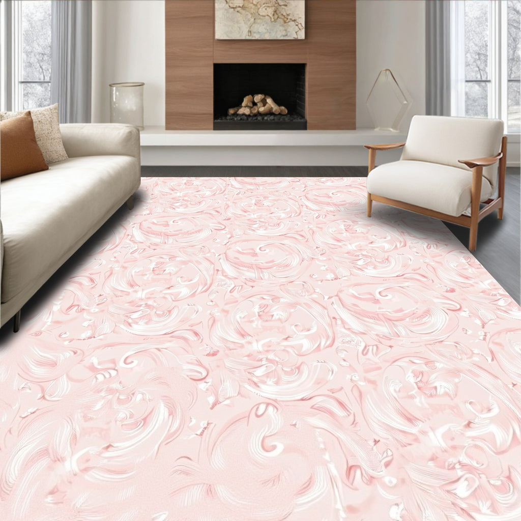 Ornate Blush Pink Rococo Swirl Rug