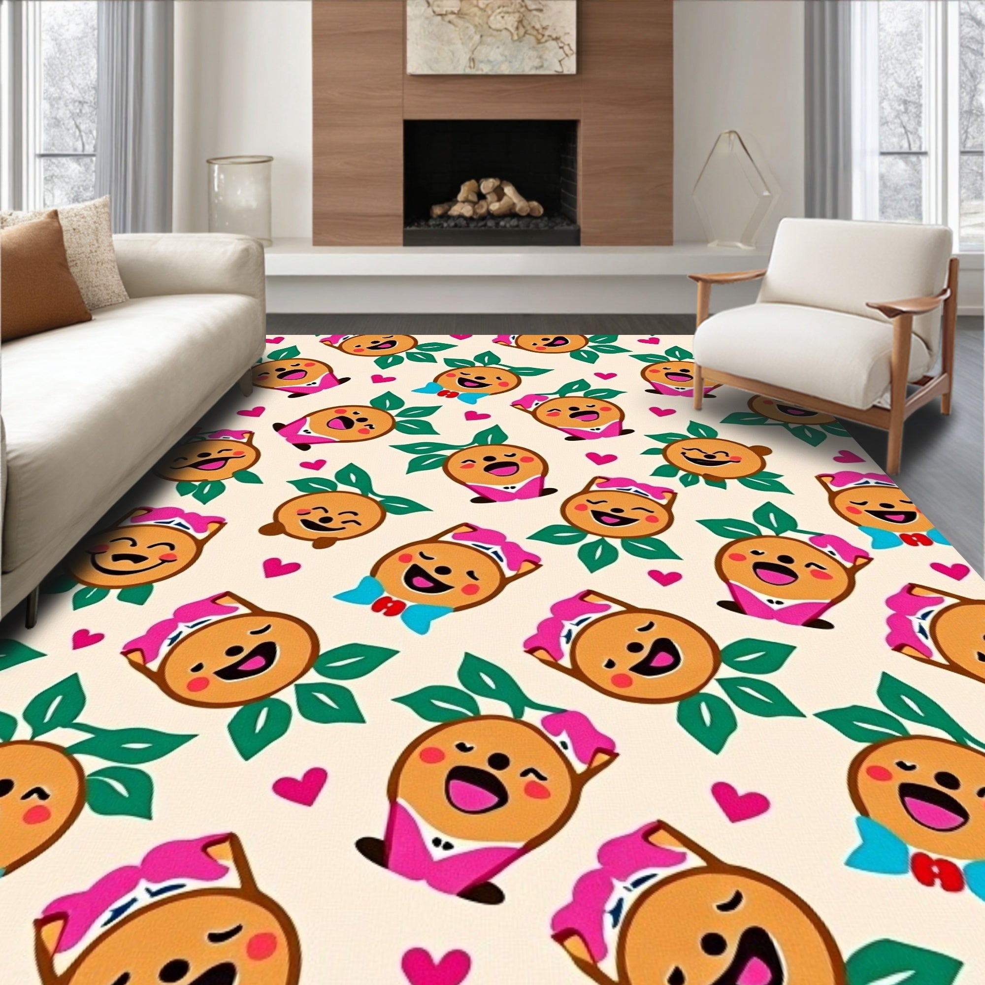 Cute Character Hearts Garden Rug