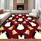 Crimson Penguin and Bells Charm Rug