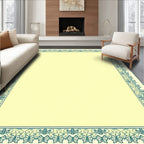Pale Yellow Teal Ornate Border Rug