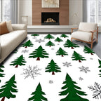 Green Evergreen Winter Forest Snowflakes Rug