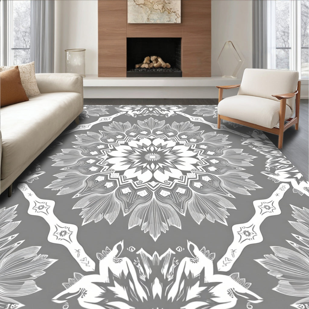 Gray Mandala Floral Medallion Rug