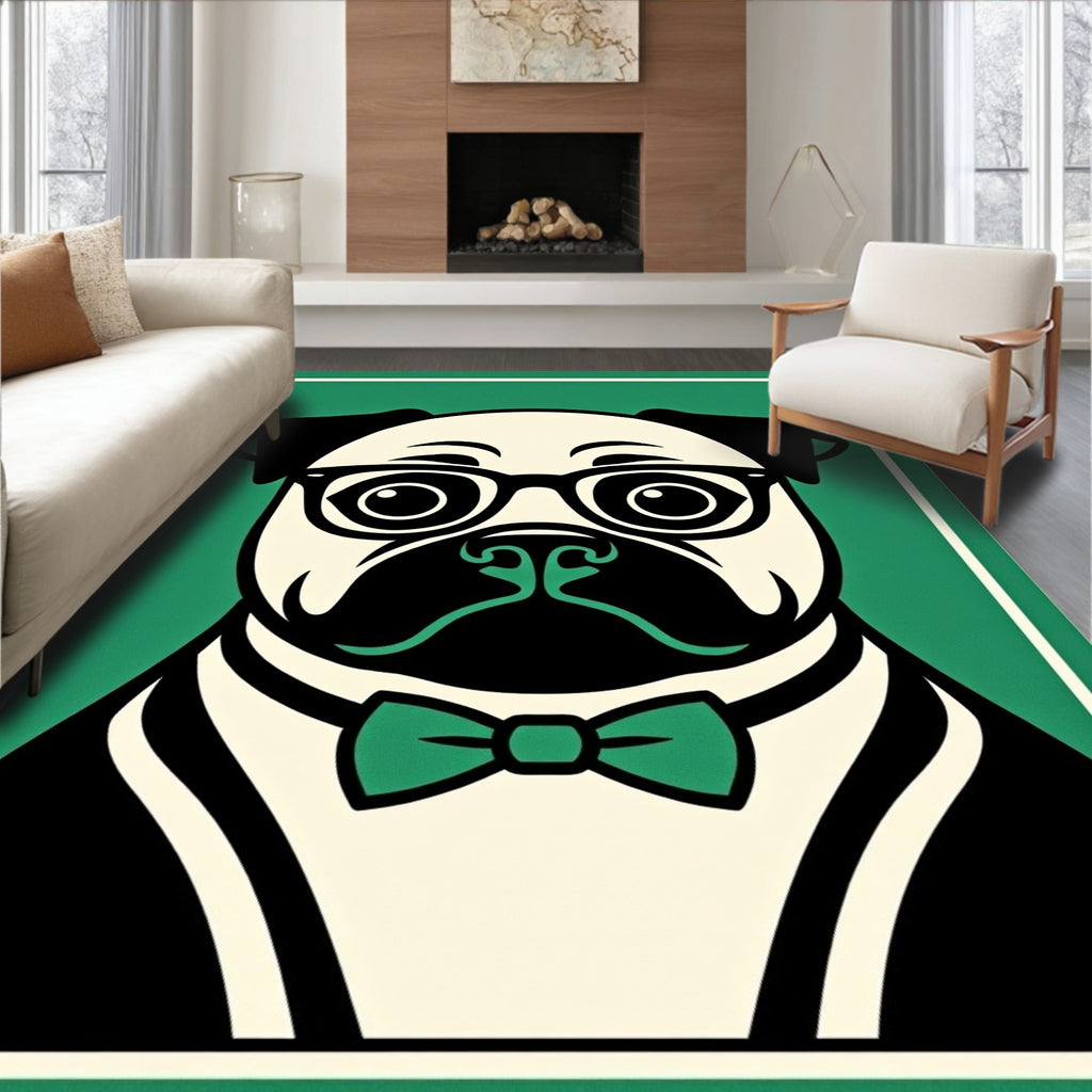 Hipster Pug Green Tuxedo Bowtie Rug