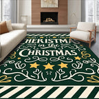 Festive Green Christmas Stars Script Rug