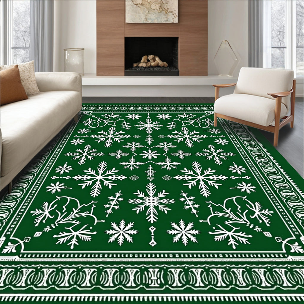 Elegant Green Snowflake Mandala Harmony Rug