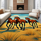 Running Bay Horses Desert Landscape Rug