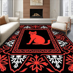 Bold Red Sitting Cat Medieval Frame Rug