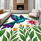 Vibrant Hummingbird with Floral Garden Rug