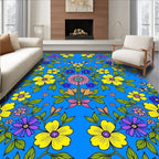 Vibrant Floral Butterfly Garden Blue Rug