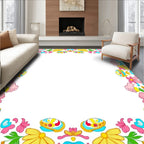 Retro Pink Yellow Floral Hand Border Rug