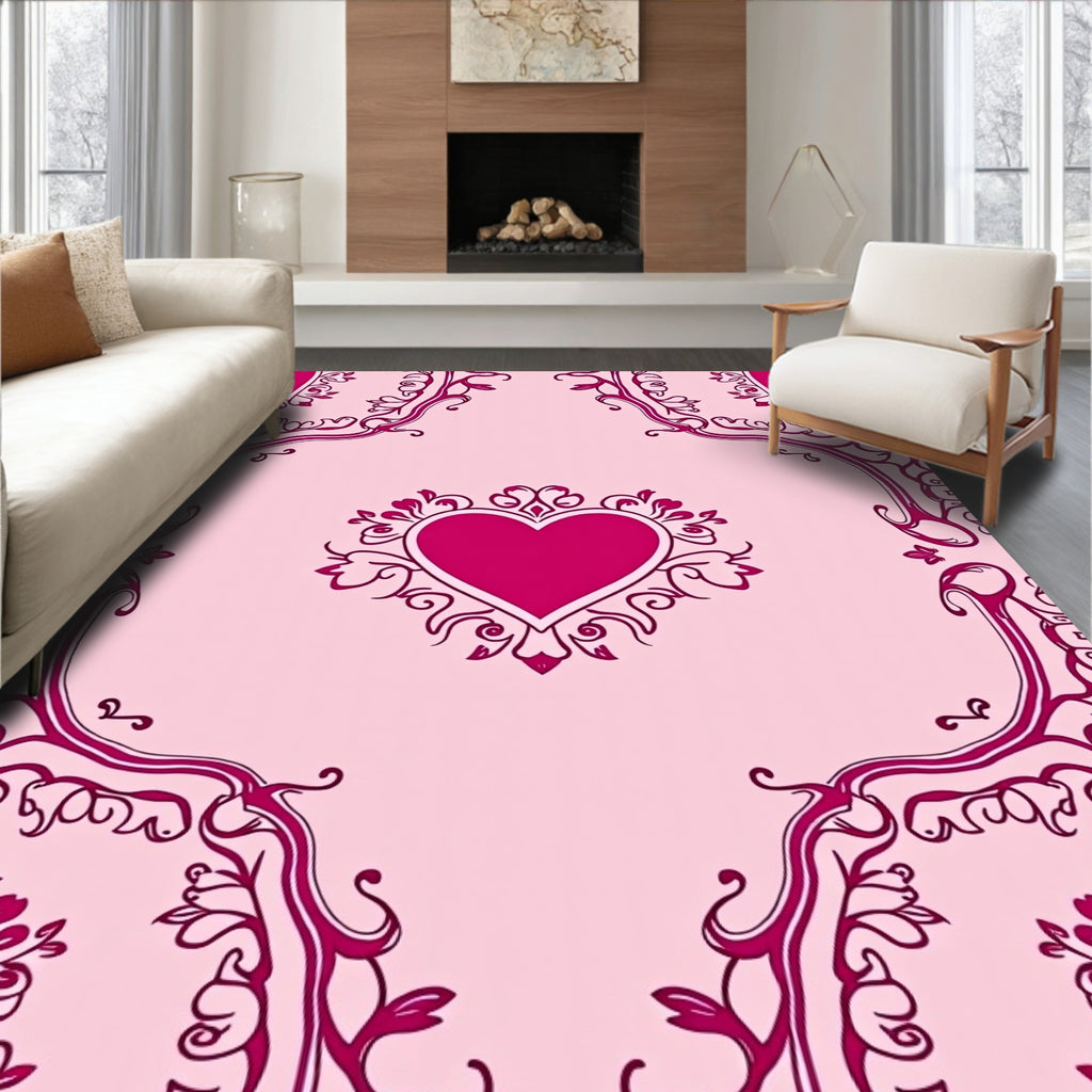 Crimson Heart Floral Border Rug