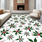 Festive Green Cranberry Floral Swirls Rug