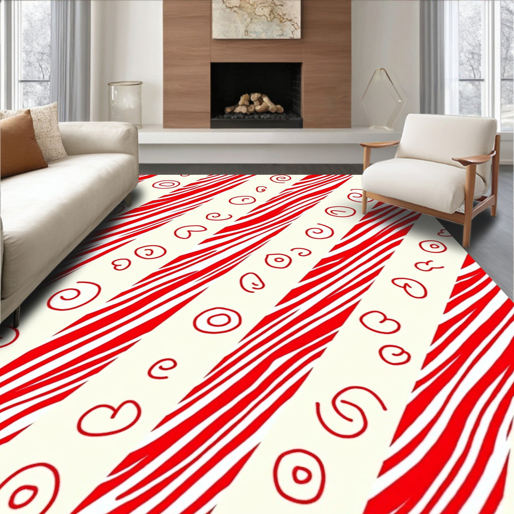 Crimson Red Candy Cane Swirls Rug