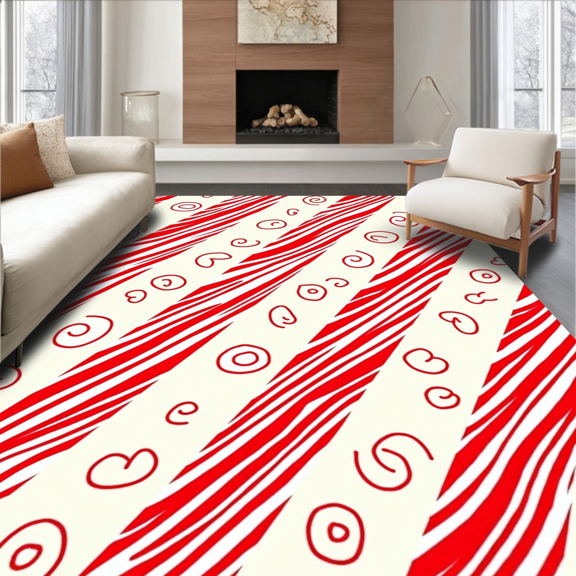 Crimson Red Candy Cane Swirls Rug