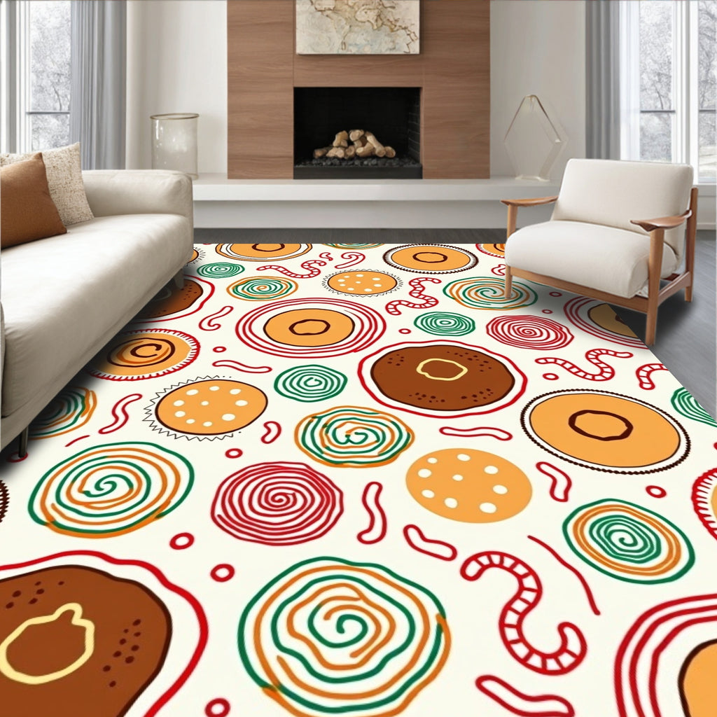 Whimsical Circles and Worms Folk Art Rug