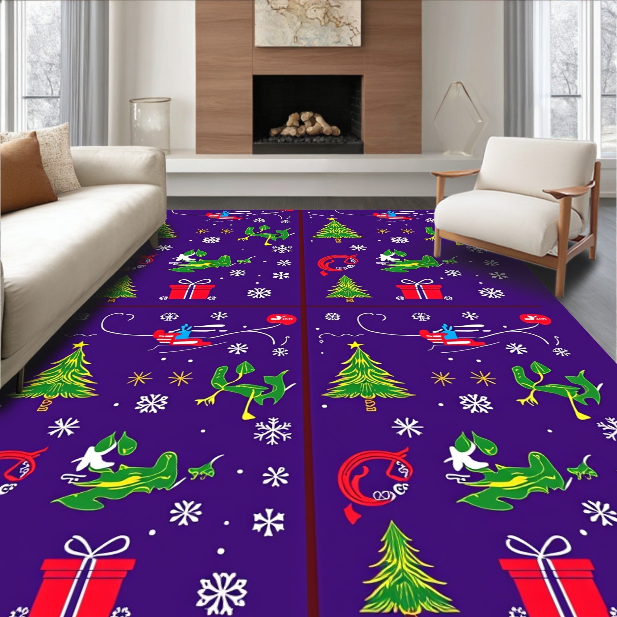 Festive Holiday Sleigh Christmas Trees Rug