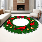 Evergreen Wreath Red Cardinals Golden Bells Rug
