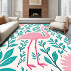 Pink Flamingo Tropical Teal Leaf Rug