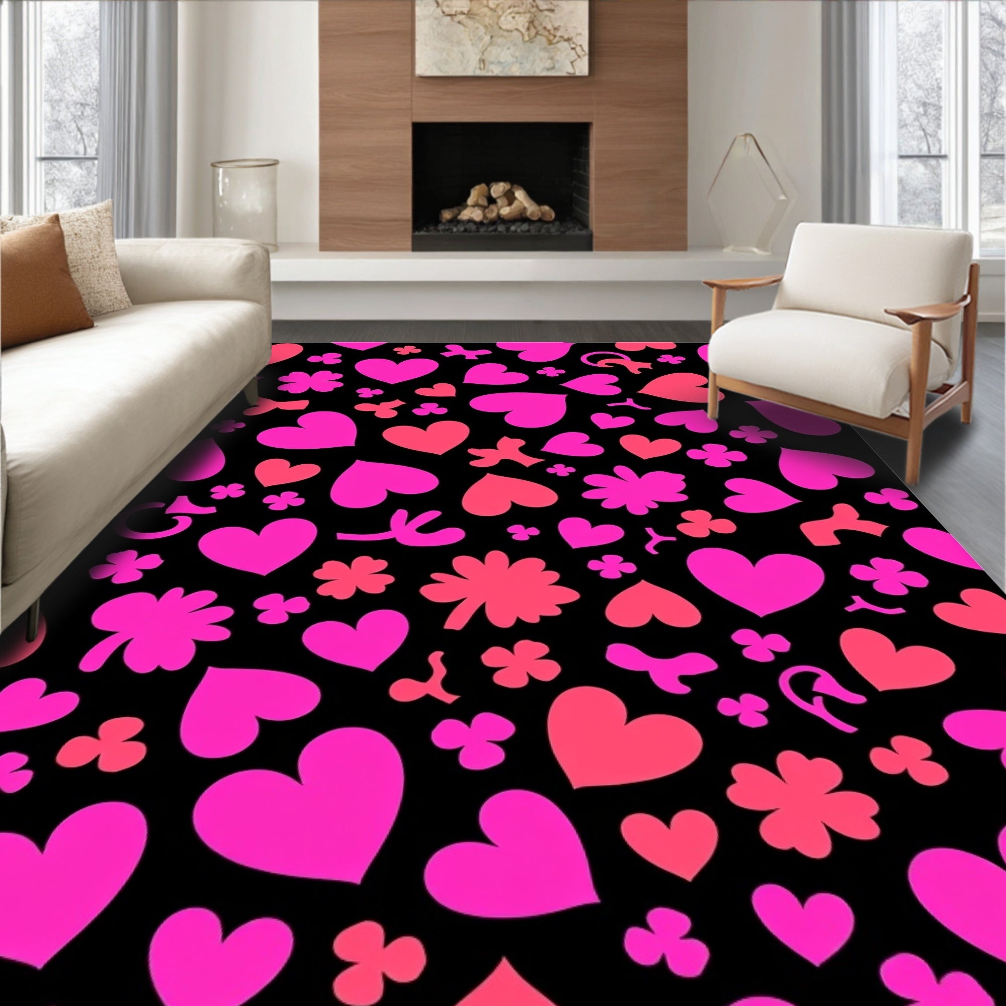 Pink Coral Hearts Clover Scatter Rug