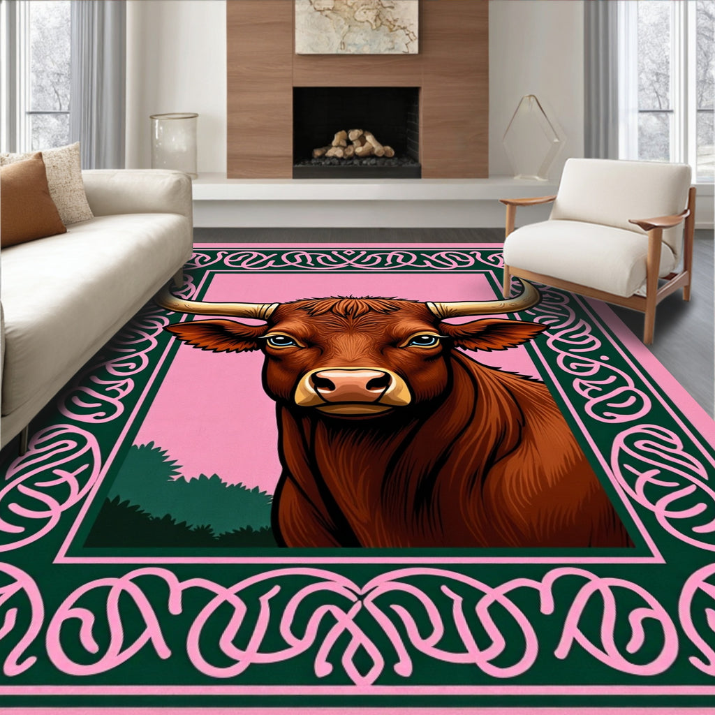 Brown Bull Celtic Border Pink Rug