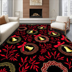 Red Leaf Bell Wreath Gold Border Rug