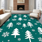 Teal And White Winter Trees Snowflakes Rug