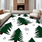 Forest Green Christmas Trees Silver Stars Rug