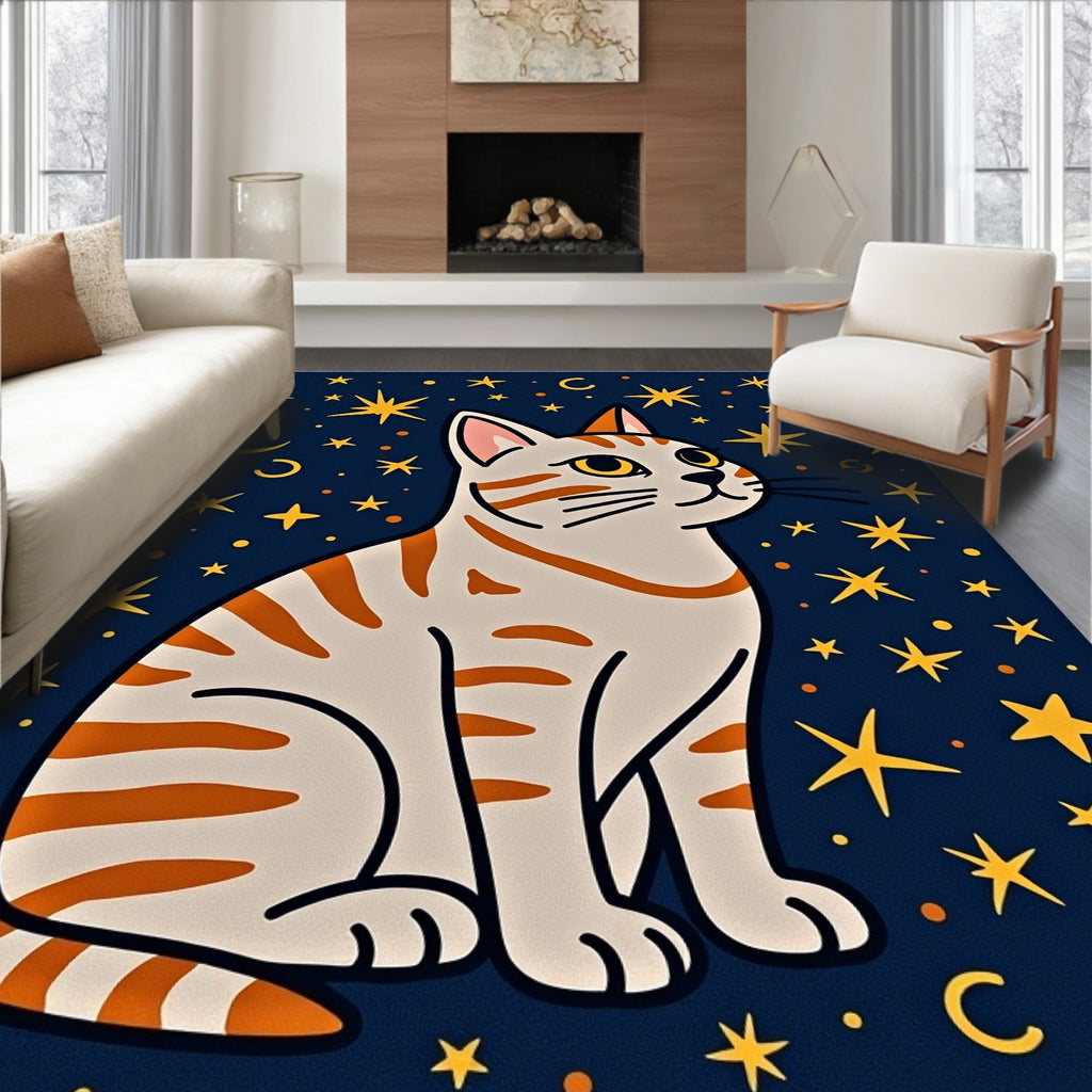 Whimsical Starry Night Cat Rug