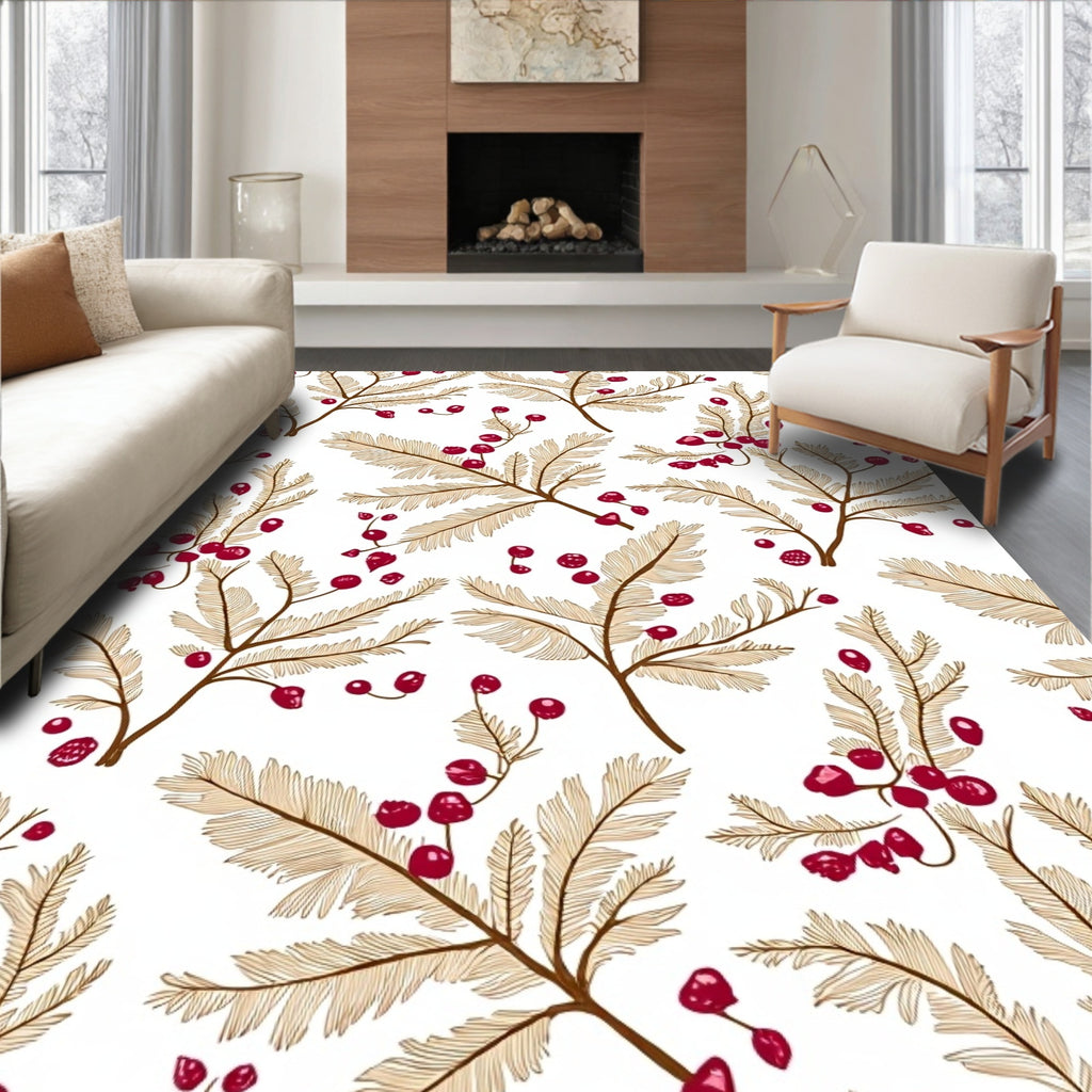 Crimson Berry Twig Natural Branch Rug