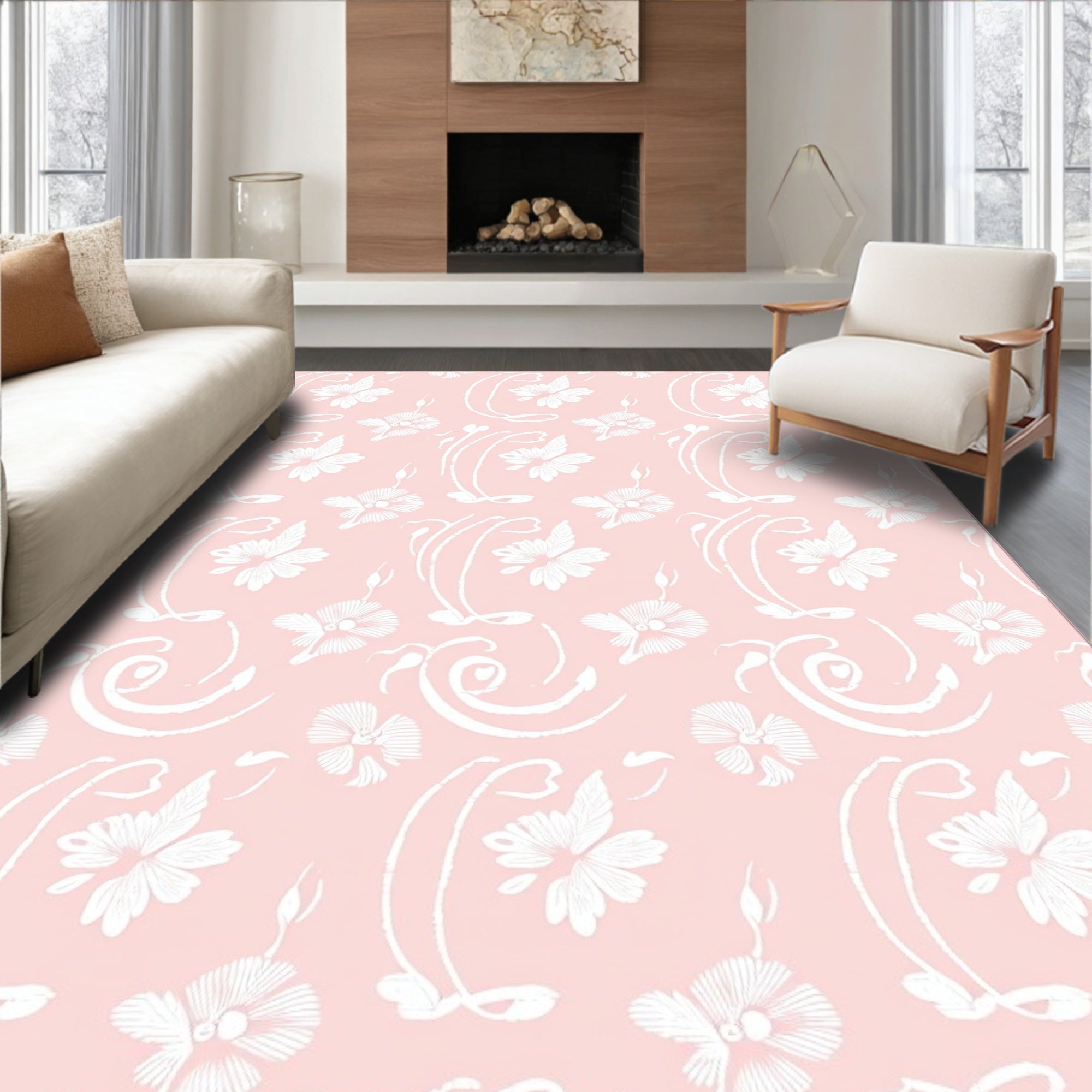 Pink Garden Butterfly Floral Flourish Rug