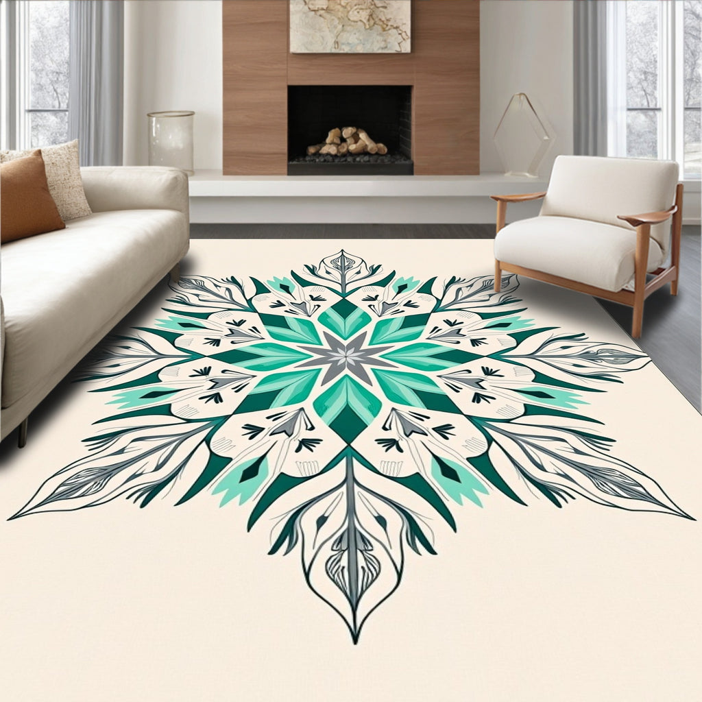 Emerald Teal Floral Medallion Graphic Rug