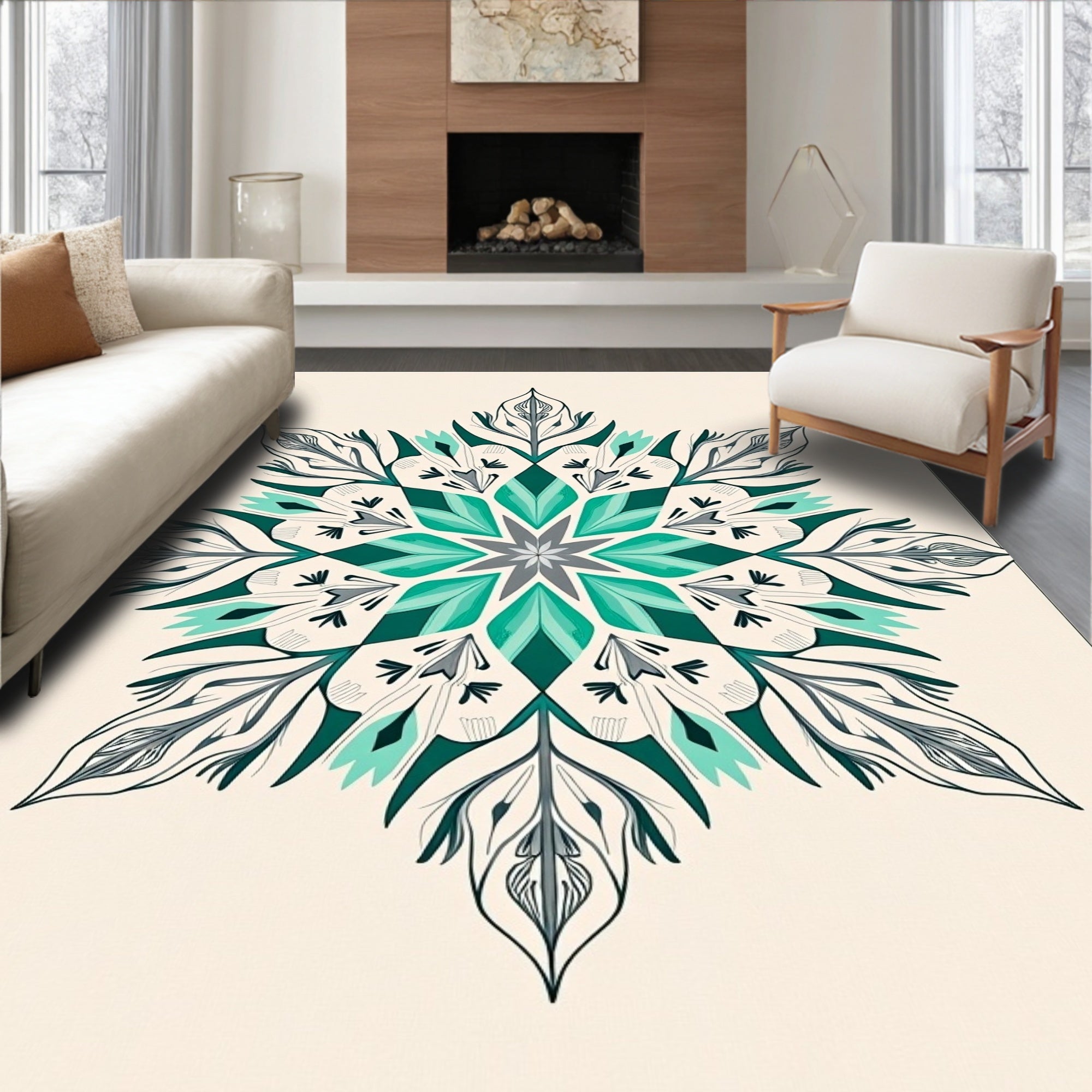 Emerald Teal Floral Medallion Graphic Rug