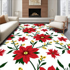 Vibrant Red Floral Botanical Art Rug