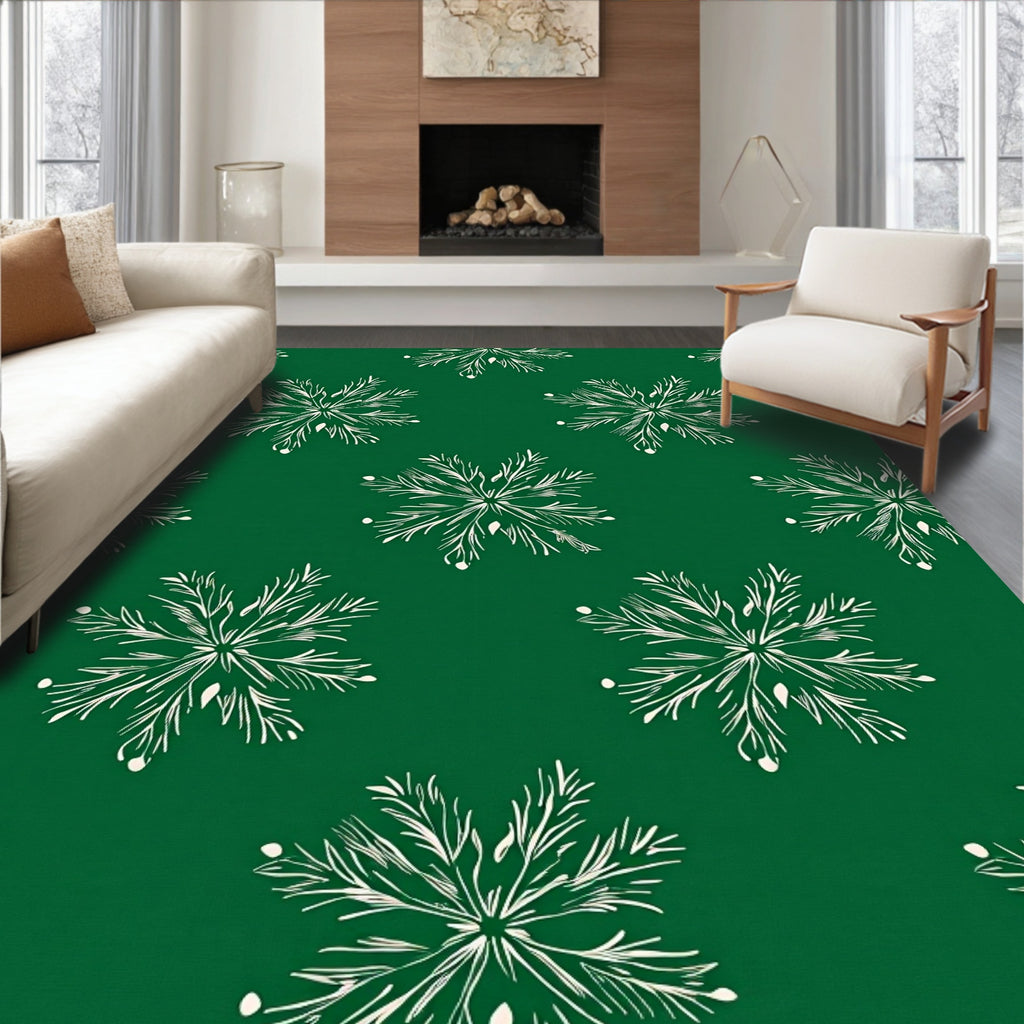Green Winter Snowflake Ornament Rug