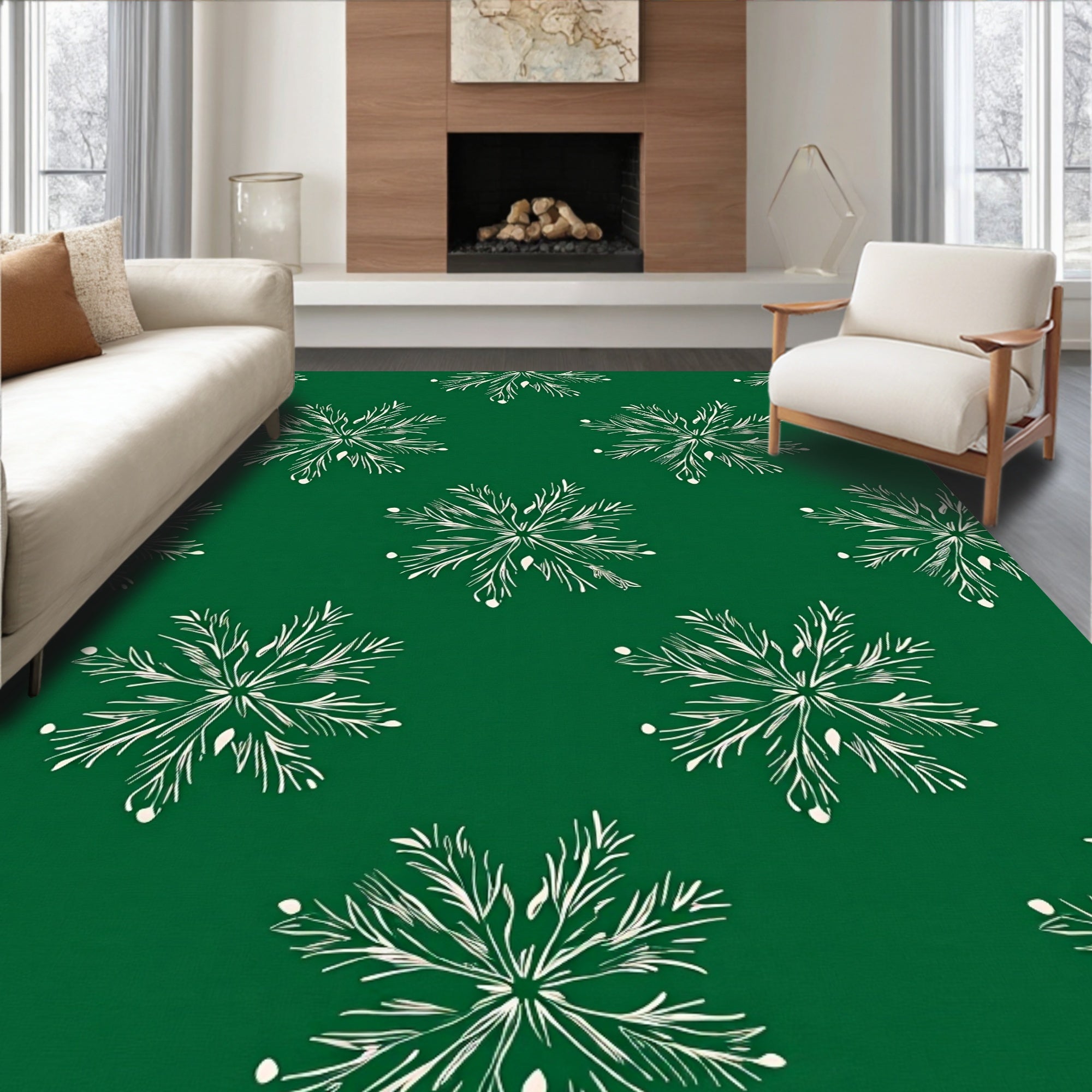 Green Winter Snowflake Ornament Rug