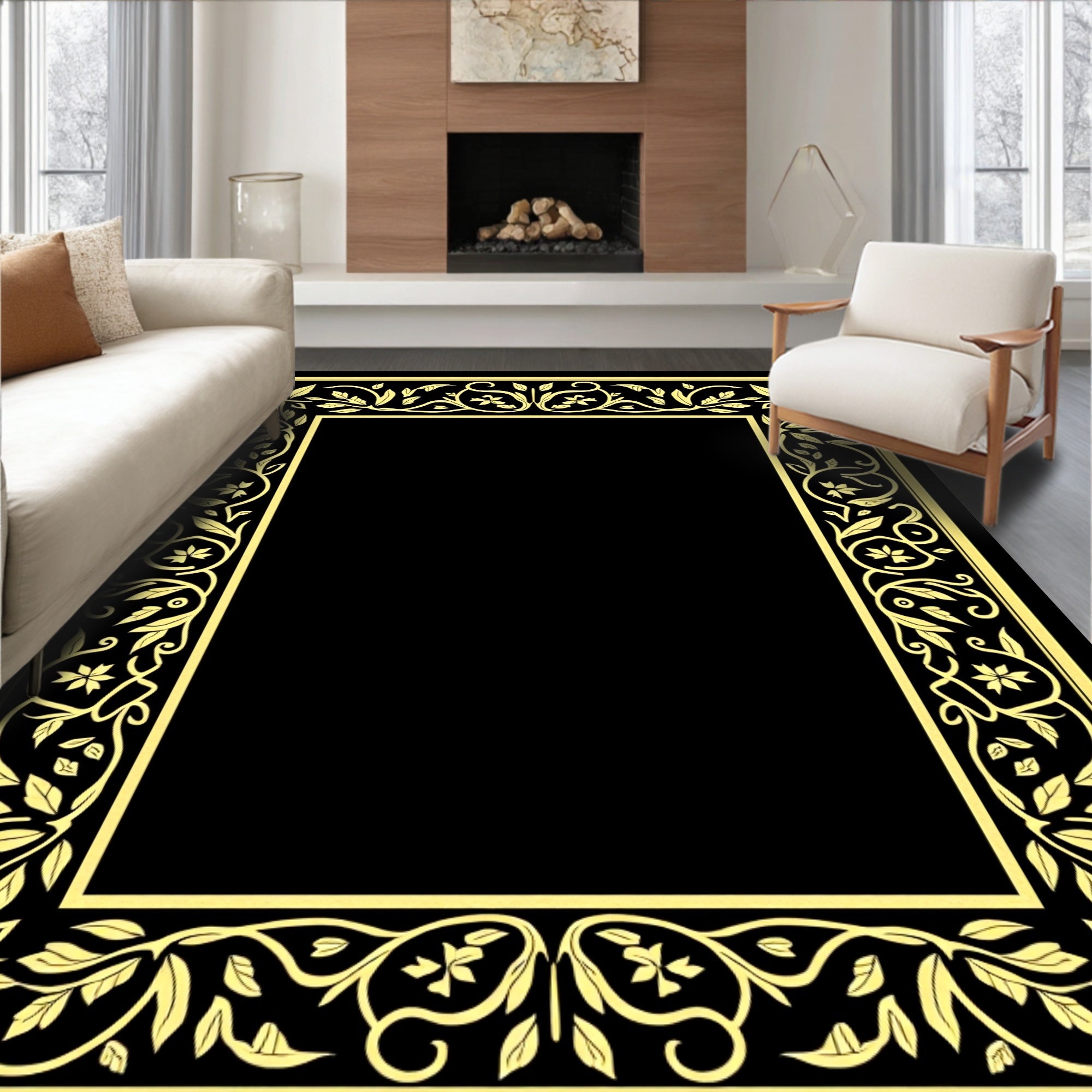 Golden Vine Foliage Rectangle Rug