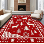 Red Festive Deer Forest Christmas Rug